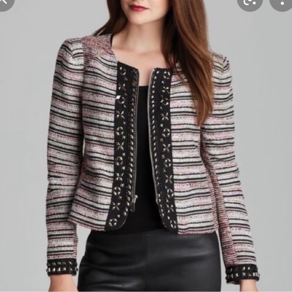 Rebecca Minkoff Pink Black Tweed Blazer Jacket Sz 6
